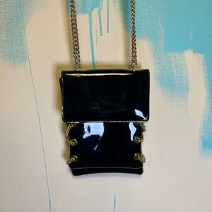 Vintage Jane Shilton Black Patent Leather Handbag with Gold Chain‎ England UK